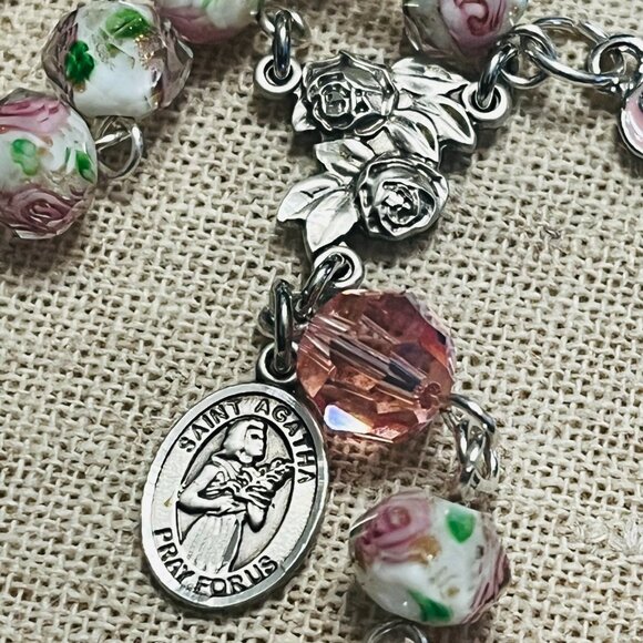Breast Cancer Survivor Catholic Rosary - Sterling Silver - Picture 5 of 8